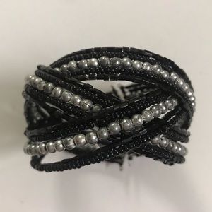 Black Beaded Cuff Bracelet